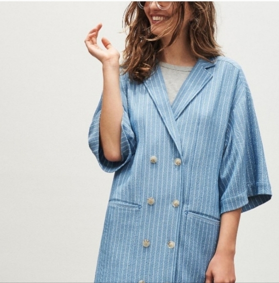 Anthropologie Jackets & Blazers - Anthropologie Mauve Blue White Stripped Blazer Sz Small